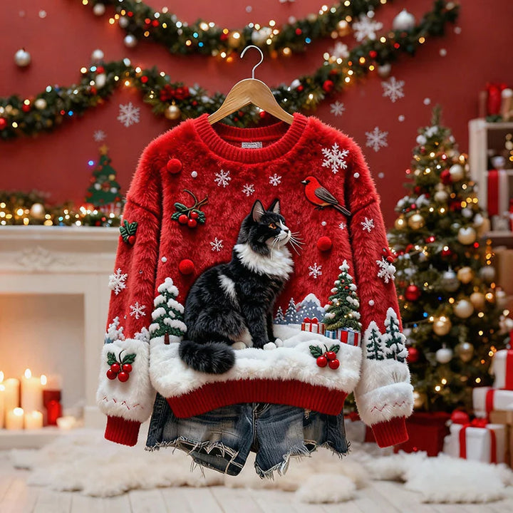 Laetitia – Weihnachts Pullover Mit Katzen Motiv