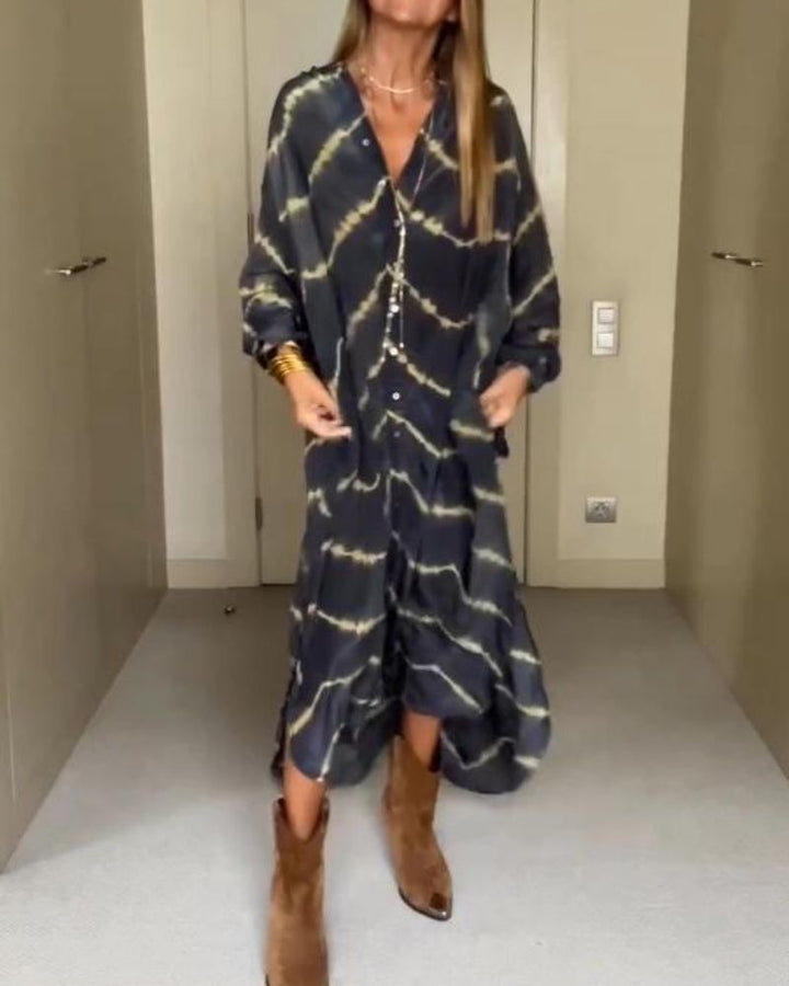 Svetlana – Langärmliges Gestreiftes, Langes Kleid