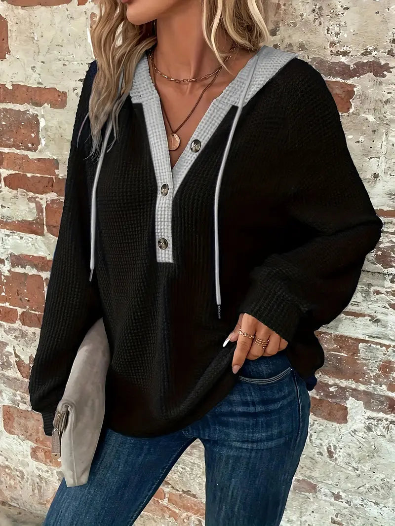 Snezhana - Langärmeliger Kapuzenpullover Mit Knopfleiste Und Kordelzug