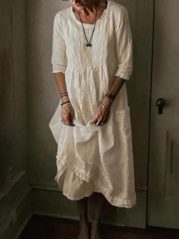 Tasoula - Elegantes Leinen Rundhals Kleid