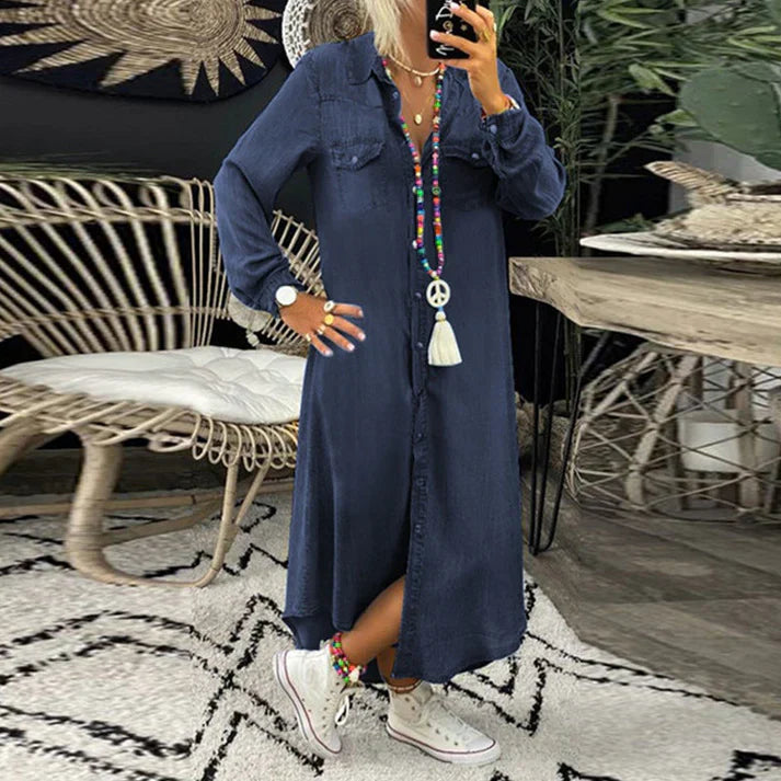 Lilla - Bequemes Hemdblusenkleid Aus Denim