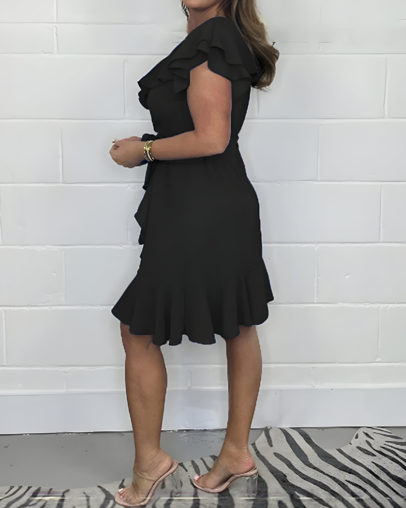 Tansy – Atmungsaktives Kleid Mit V-Ausschnitt Und Hoher Taille Mit Rüschen