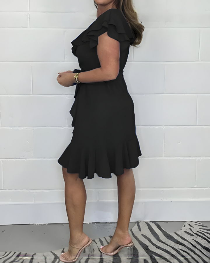 Tansy – Atmungsaktives Kleid Mit V-Ausschnitt Und Hoher Taille Mit Rüschen