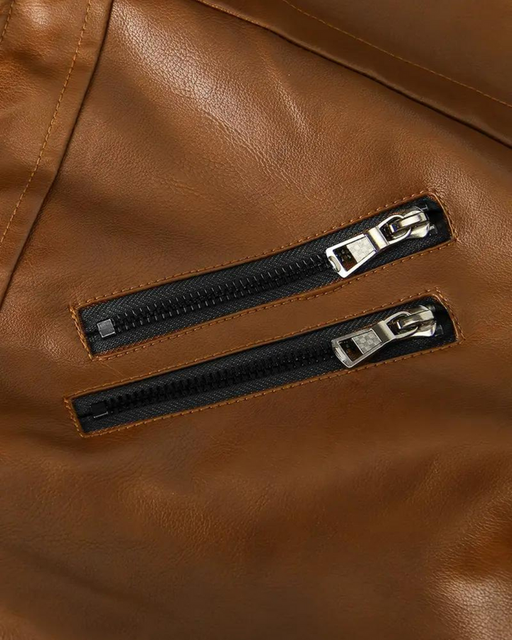 Davor – Leder Jacke Mit Kapuze Und Doppeltem Reißverschluss