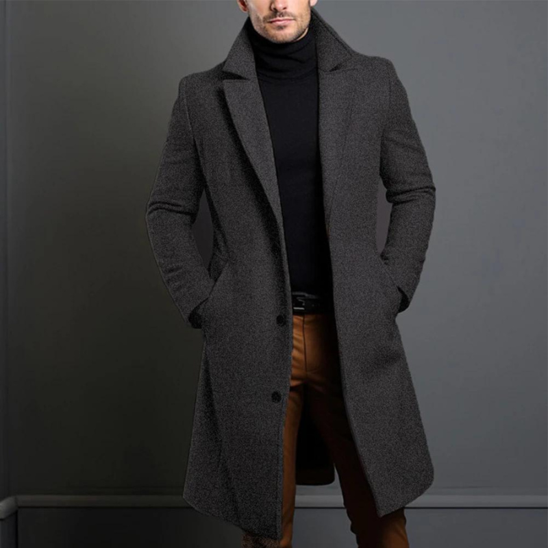 Laurens – Langärmeliger Wollmantel Mit Taschen