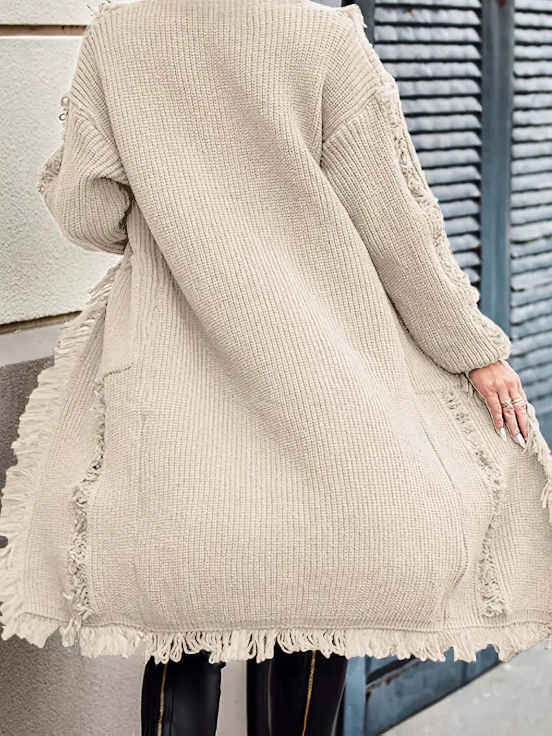 Ramziya – Eleganter Lange Quaste Strickjacke Mit Tasche