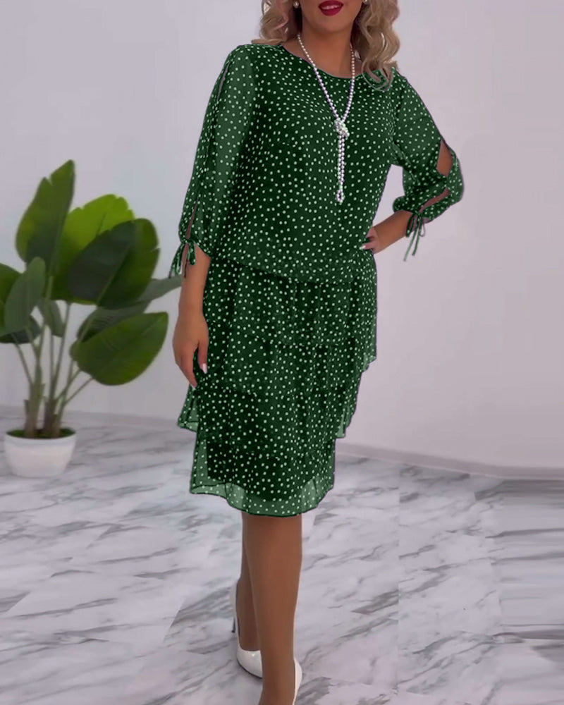 Eralyn – Polka Kleid Mit Stufenrock Und Gebundenen Ärmeln