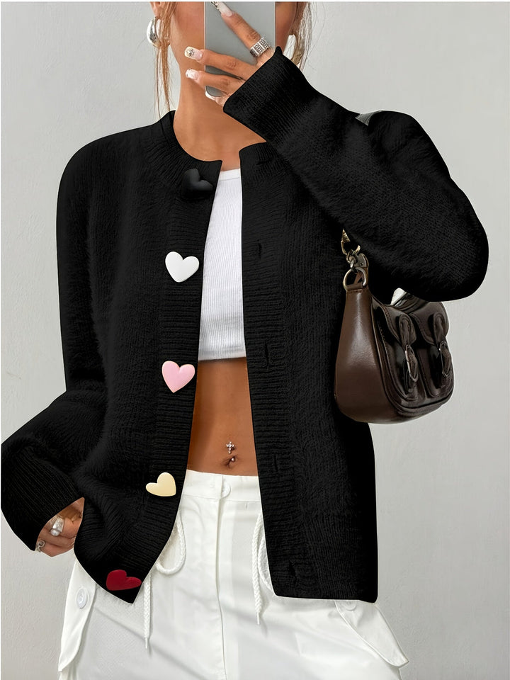 Smelissa – Langärmelige Strickjacke Mit Herzknöpfen