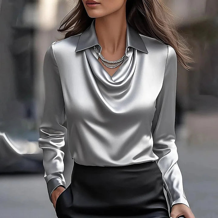 Malvina - Elegante Satinbluse Mit Drapiertem Ausschnitt