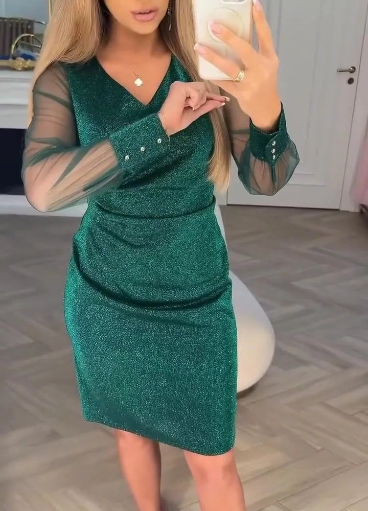 Irisa – Glitzerndes Patchwork Midi Kleid