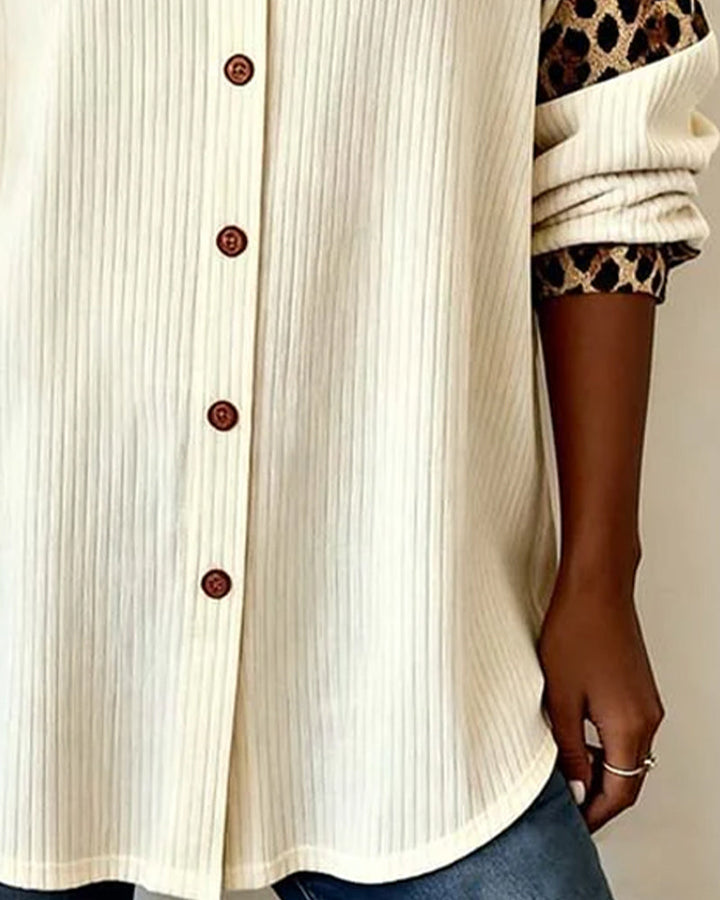 Jordana - Leopardenmuster Knopfleiste Kragenhemd