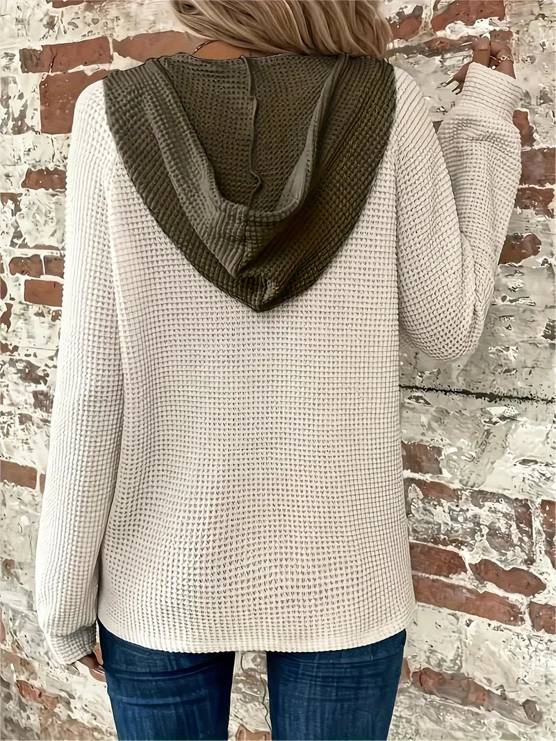 Snezhana - Langärmeliger Kapuzenpullover Mit Knopfleiste Und Kordelzug