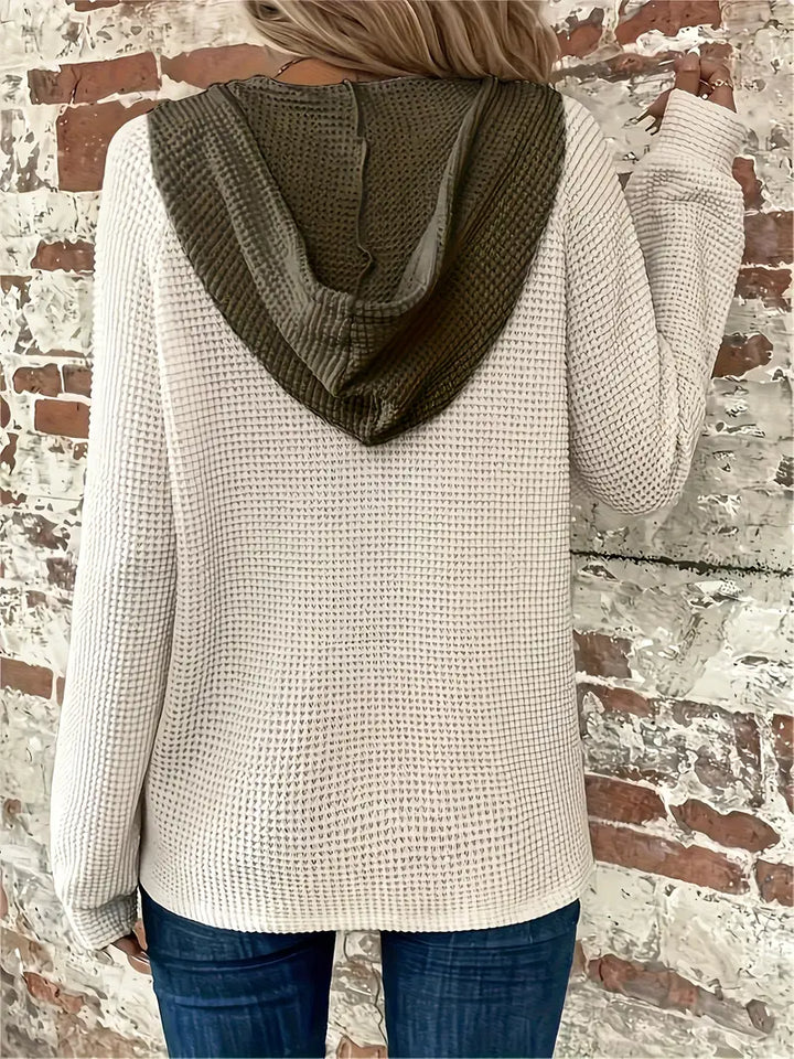 Snezhana - Langärmeliger Kapuzenpullover Mit Knopfleiste Und Kordelzug