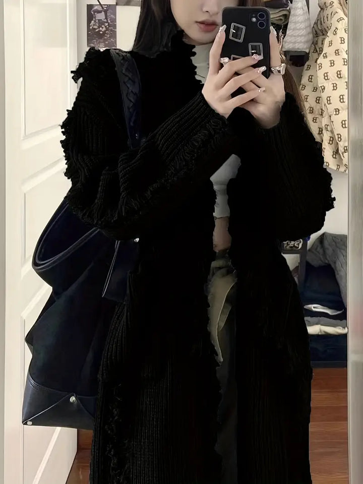 Ramziya – Eleganter Lange Quaste Strickjacke Mit Tasche