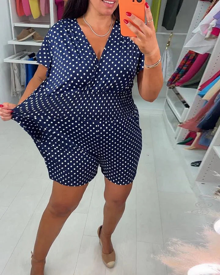 Peyton – Lässiger Kurzarm Jumpsuit Mit Punktmuster