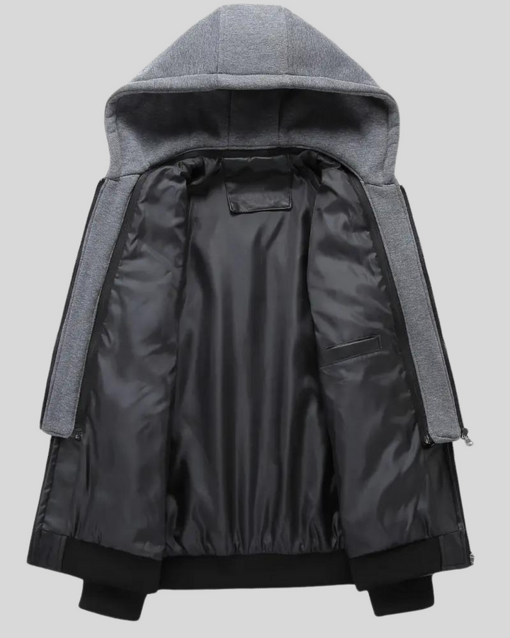 Davor – Leder Jacke Mit Kapuze Und Doppeltem Reißverschluss