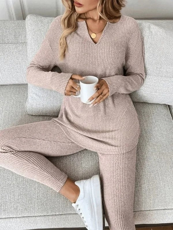 Renfri - Lässiges Strick Set Aus Langarm Hemd Und Leggings