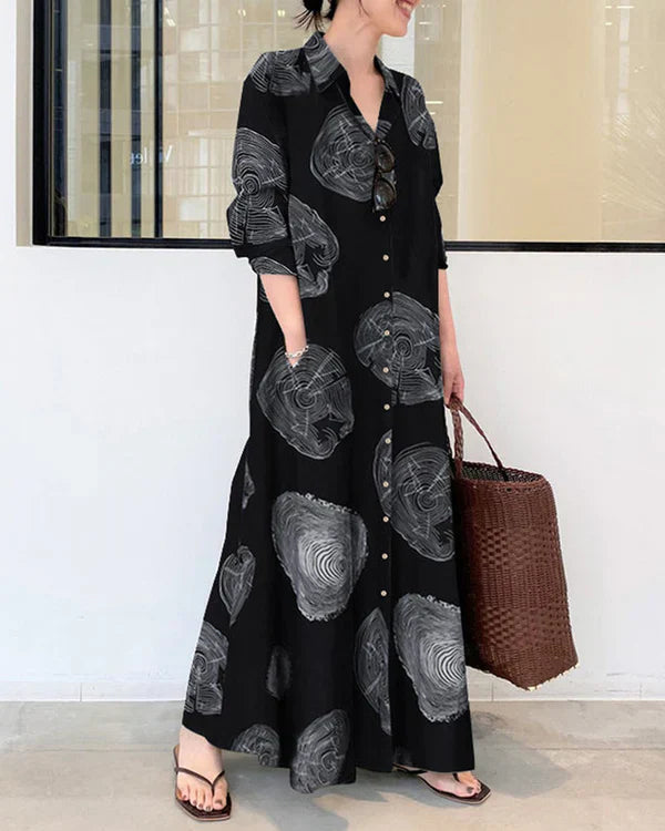 Poleska – Elegantes Langärmeliges Maxi Kleid Mit Drucken