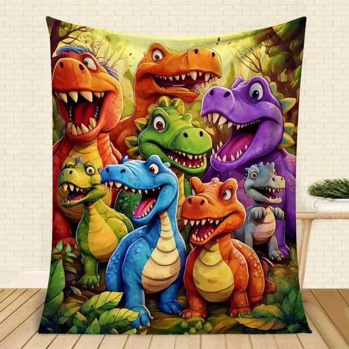 DinoSnuggle – Weiche, lustige Kuscheldecke mit Dinosauriern HD-Digitaldruck