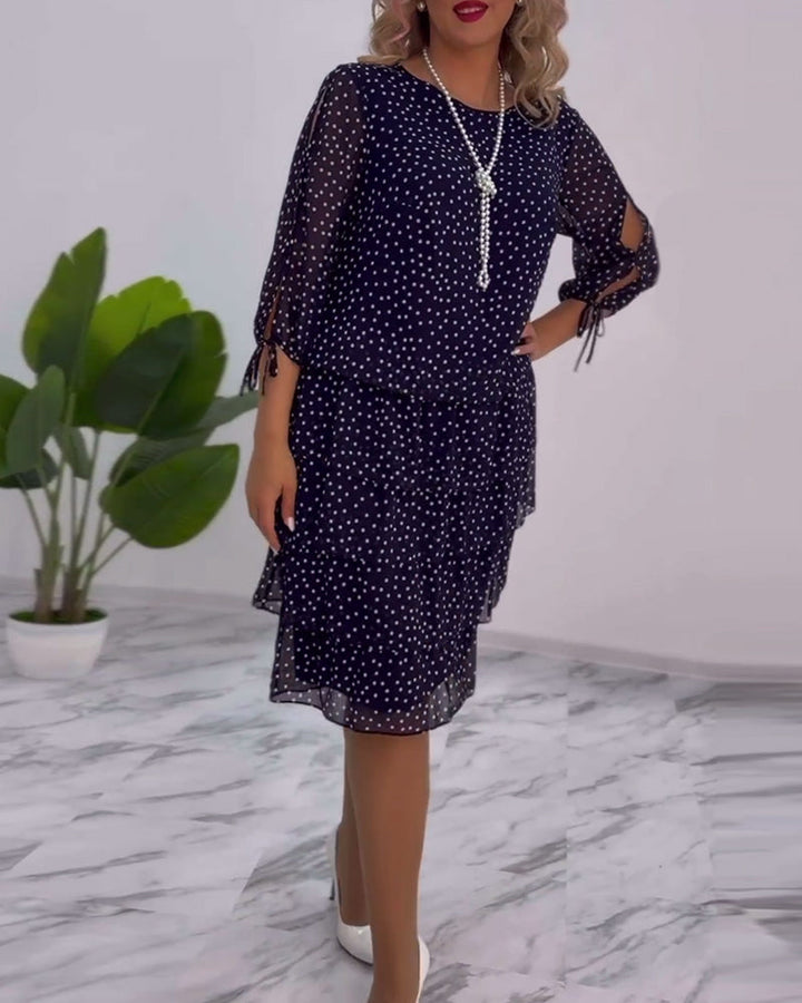 Eralyn – Polka Kleid Mit Stufenrock Und Gebundenen Ärmeln