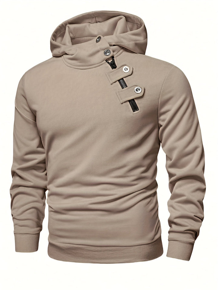 Klod – Lässiger Langarm Kapuzenpullover Mit Knöpfen
