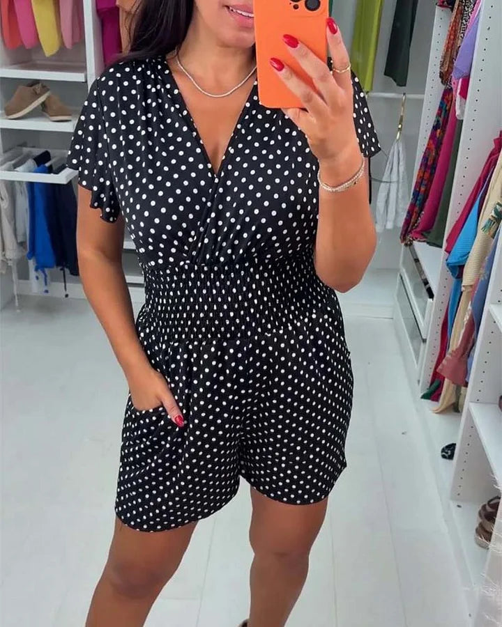 Peyton – Lässiger Kurzarm Jumpsuit Mit Punktmuster