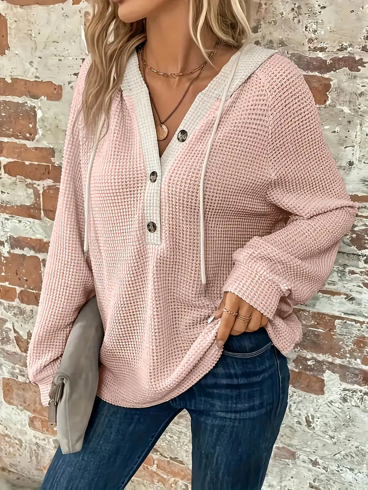 Snezhana - Langärmeliger Kapuzenpullover Mit Knopfleiste Und Kordelzug