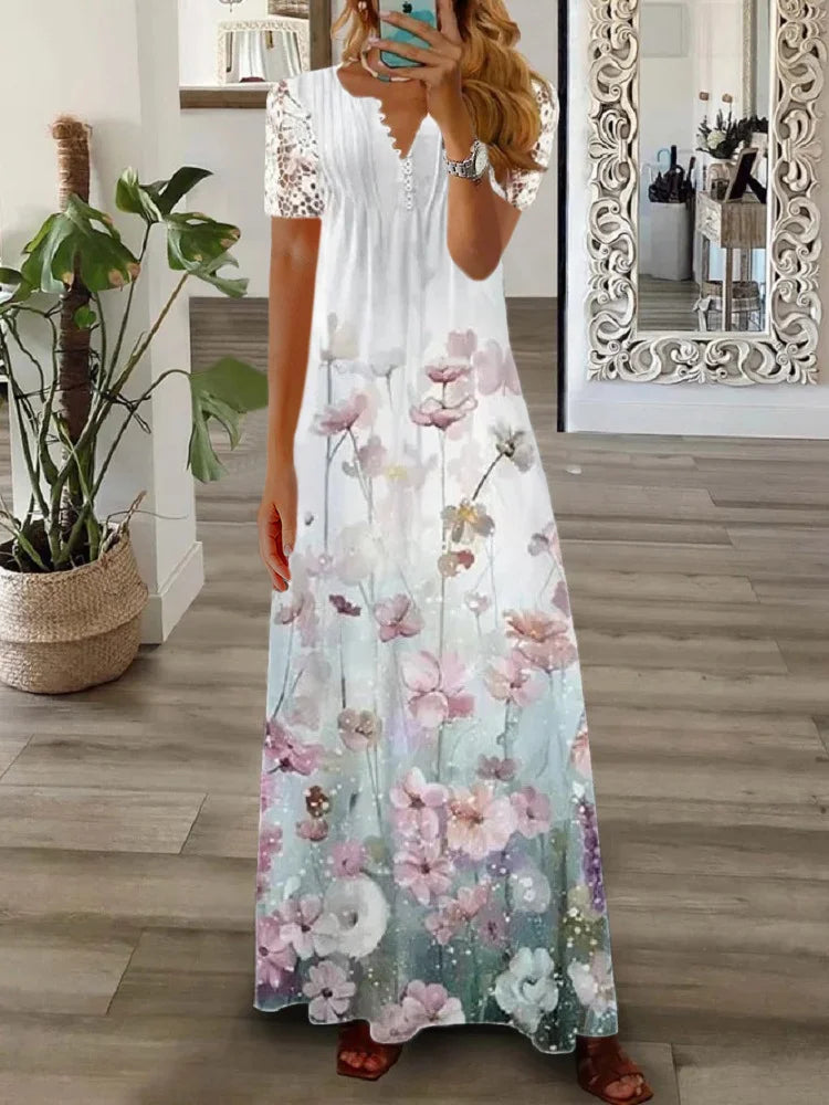 Gerda – Kurzärmeliges Kleid Mit Spitzenprint