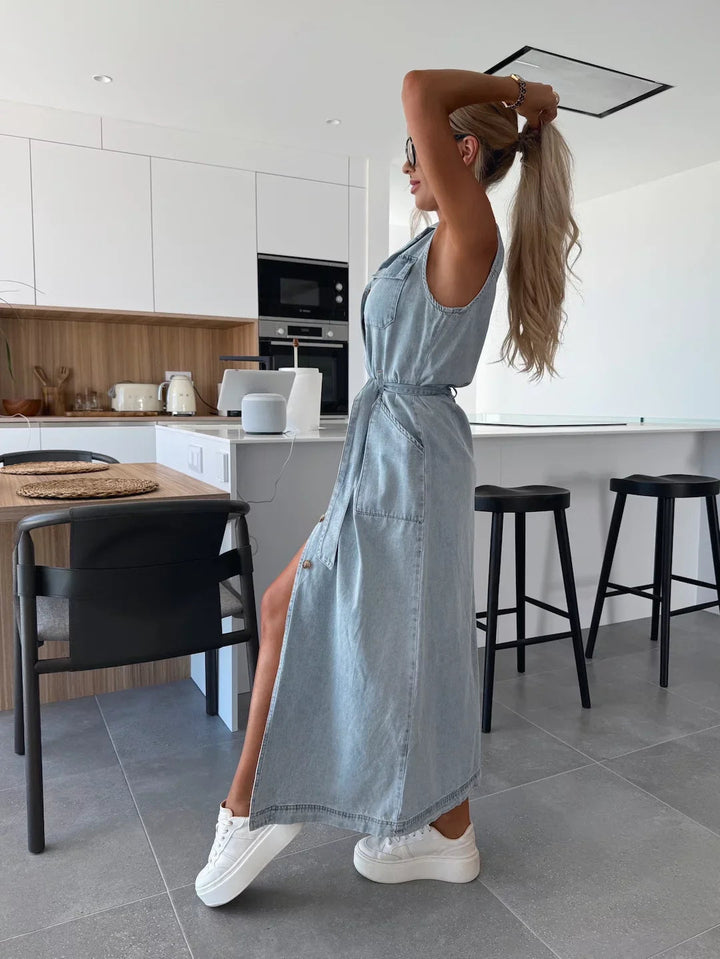 Jacinta – Stilvolles Langes Kleid Mit Tasche