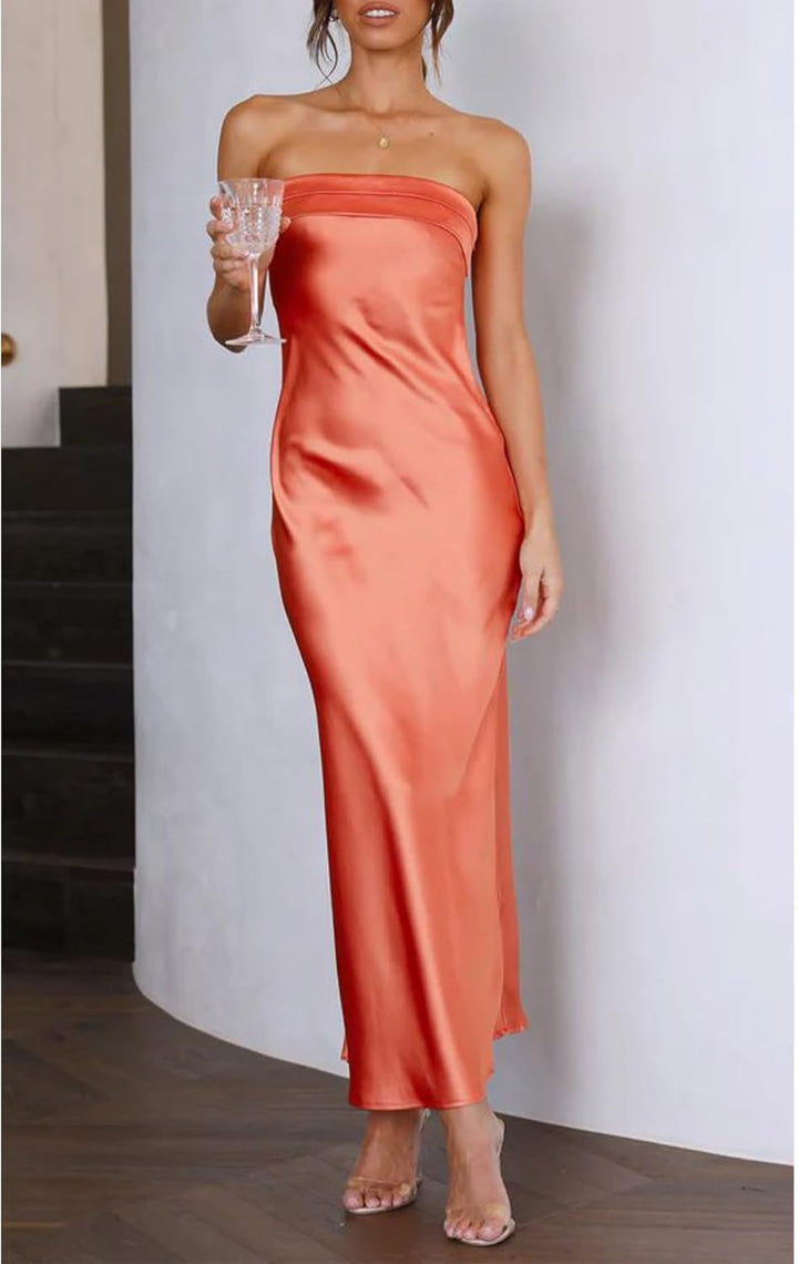 Thesa - Ärmelloses Satin Kleid