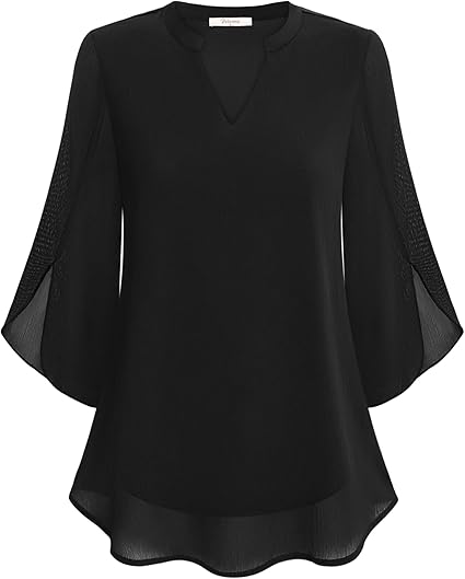 Marijana – Chiffon Bluse in A Linie Mit V-Ausschnitt