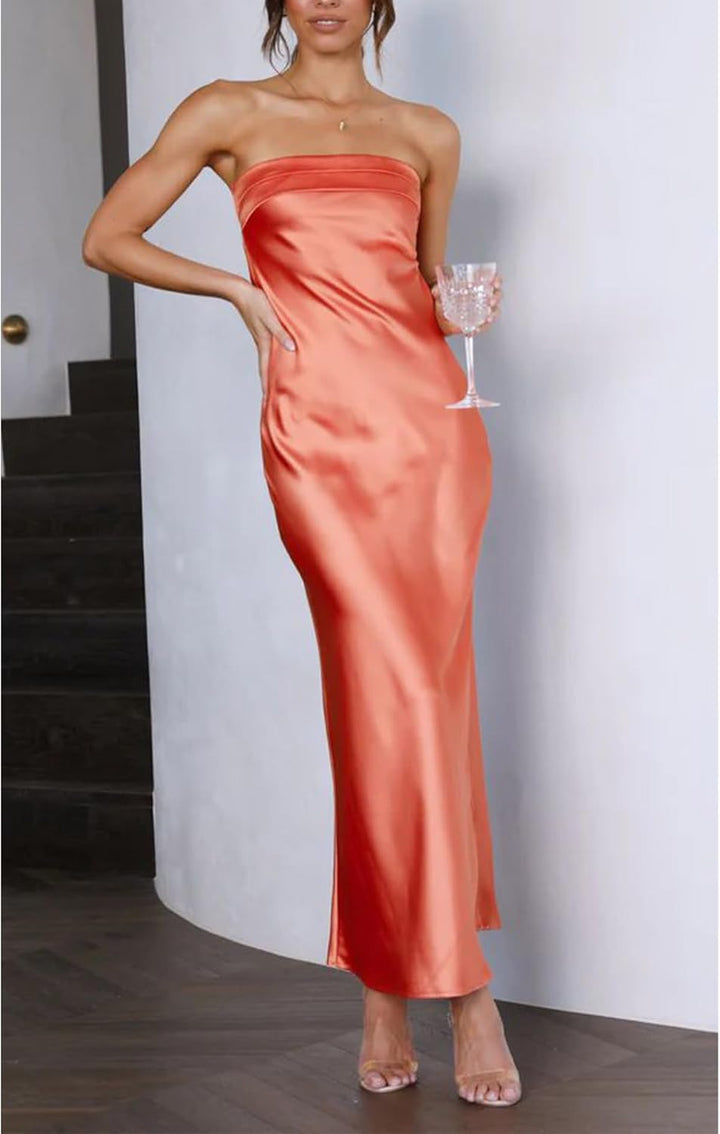 Thesa - Ärmelloses Satin Kleid