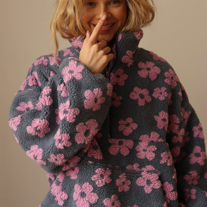 Azelma – Langärmeliger Vlies Pullover Mit Blumen Muster
