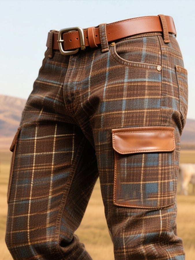 Ravindra – Vintage Leder Hose Mit Karomuster