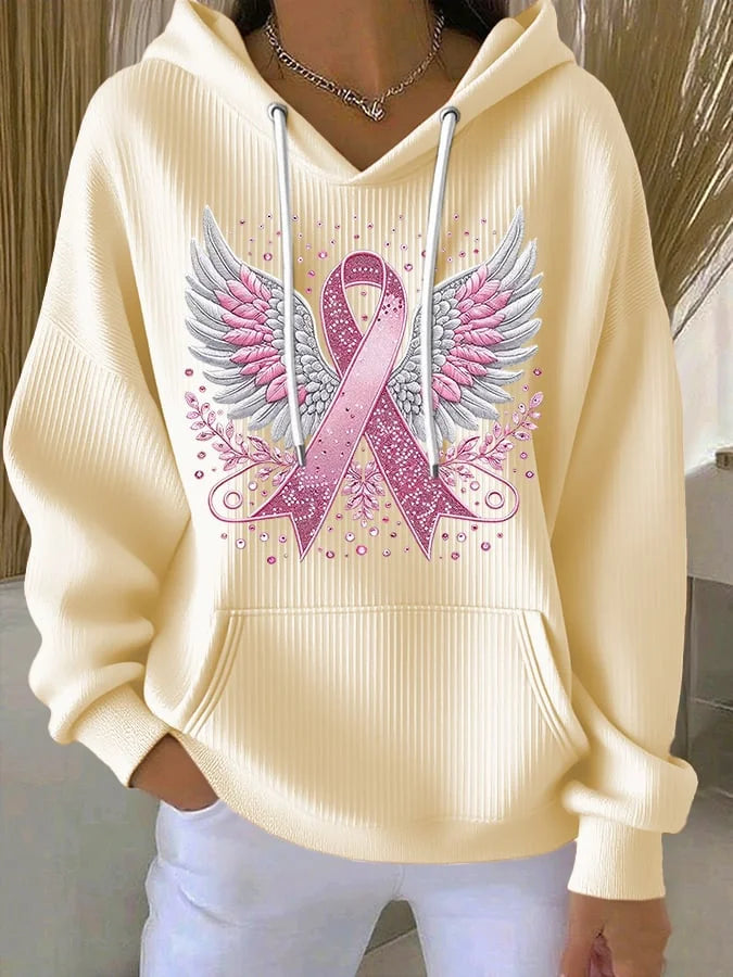 Vittorina – Lässiger Kapuzenpullover Mit Ribbon Flügel Drucken