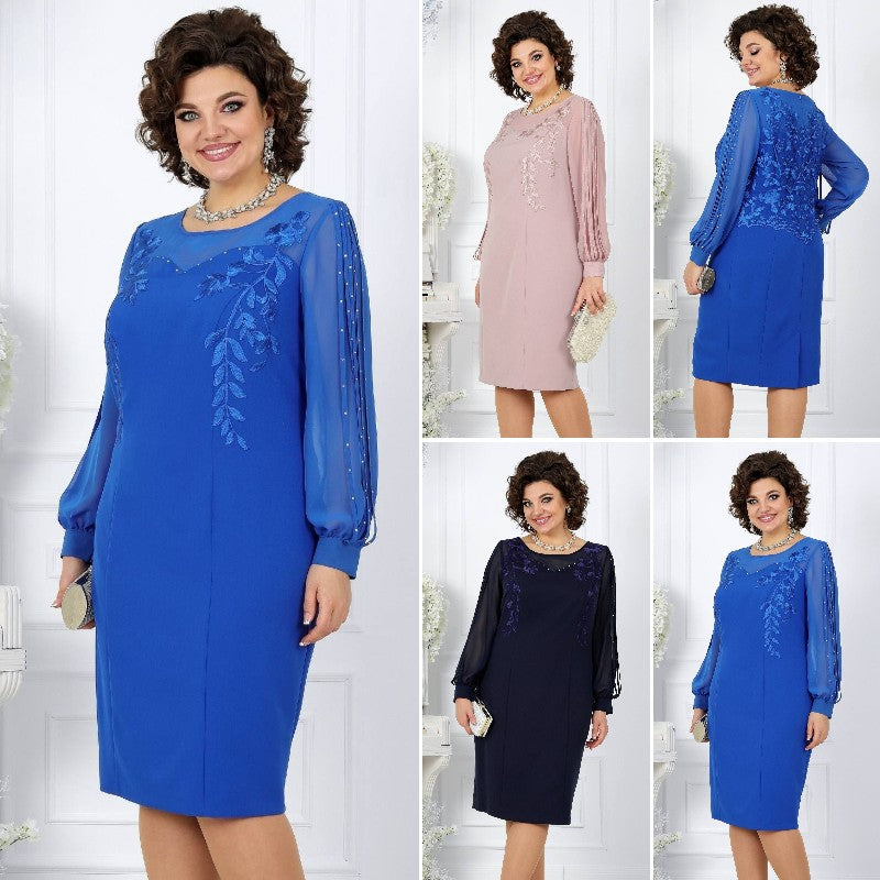 Katreen – Stilvolles Langarm Kleid Mit Blumen Stickerei