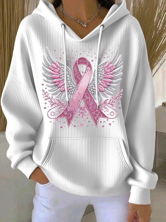 Vittorina – Lässiger Kapuzenpullover Mit Ribbon Flügel Drucken