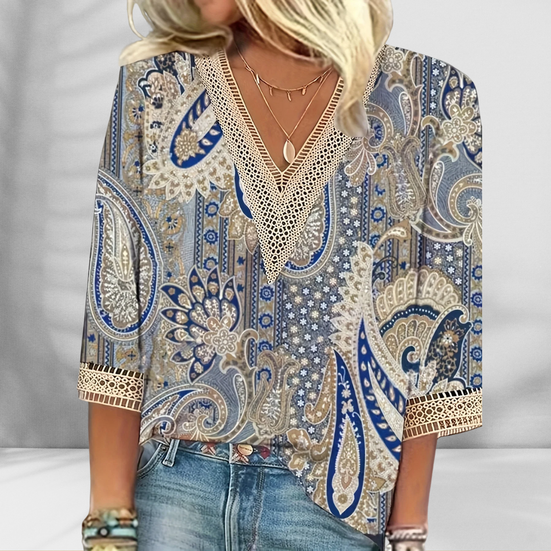 Maricela - Boho Bluse Mit Blumenmuster Und Langen Ärmeln
