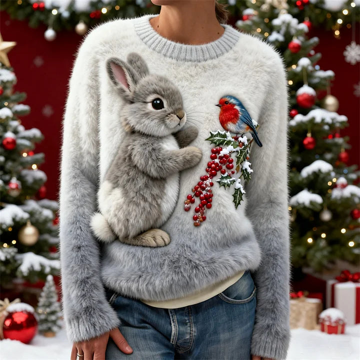 Suzette – Plüsch Pullover Mit Weihnachtskaninchen