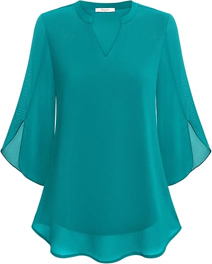 Marijana – Chiffon Bluse in A Linie Mit V-Ausschnitt