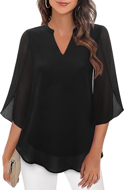 Marijana – Chiffon Bluse in A Linie Mit V-Ausschnitt