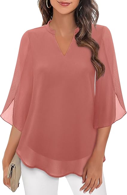 Marijana – Chiffon Bluse in A Linie Mit V-Ausschnitt