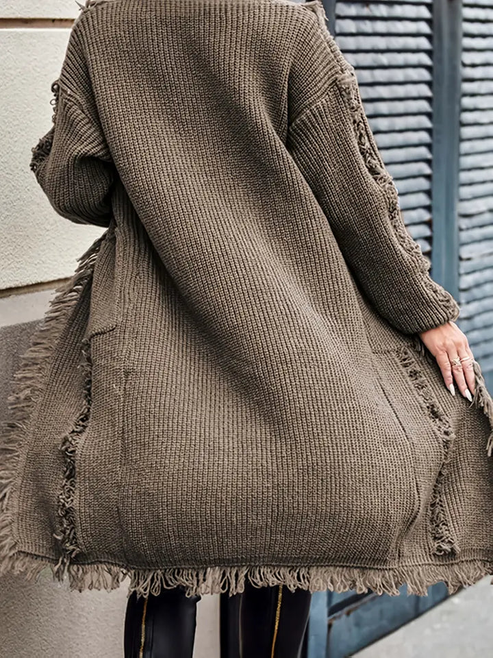 Ramziya – Eleganter Lange Quaste Strickjacke Mit Tasche