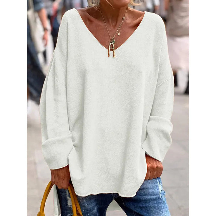 Paola – Elegant Langarm Top Mit Lose V Ausschnitt