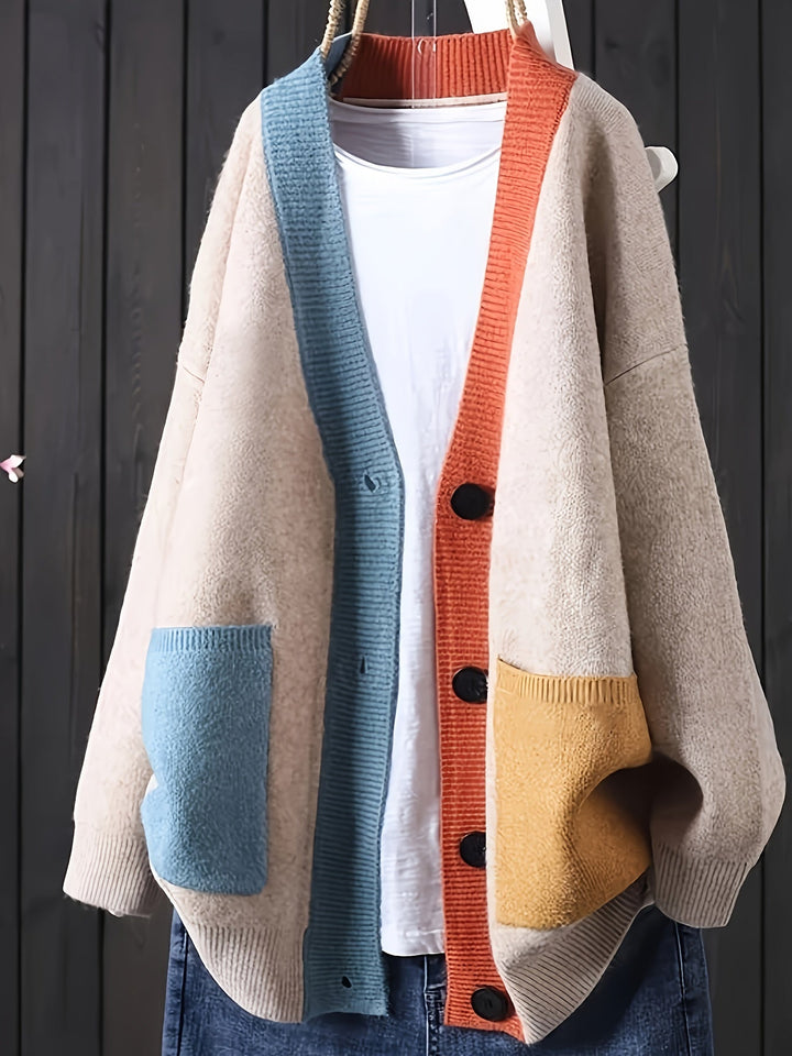 Peggy – Lässiger Farbenfroher Strickjacke Mit Langen Ärmeln