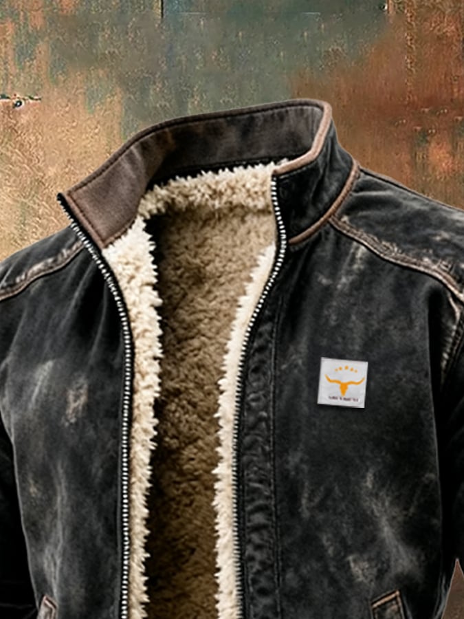 Neesham – Vintage Wildleder Im Freien Jacke Mit Mehreren Taschen Und Warmen Einsätzen