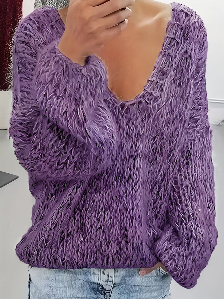 Vriona – Strick Pullover Mit Langen Ärmeln Und V-Ausschnitt