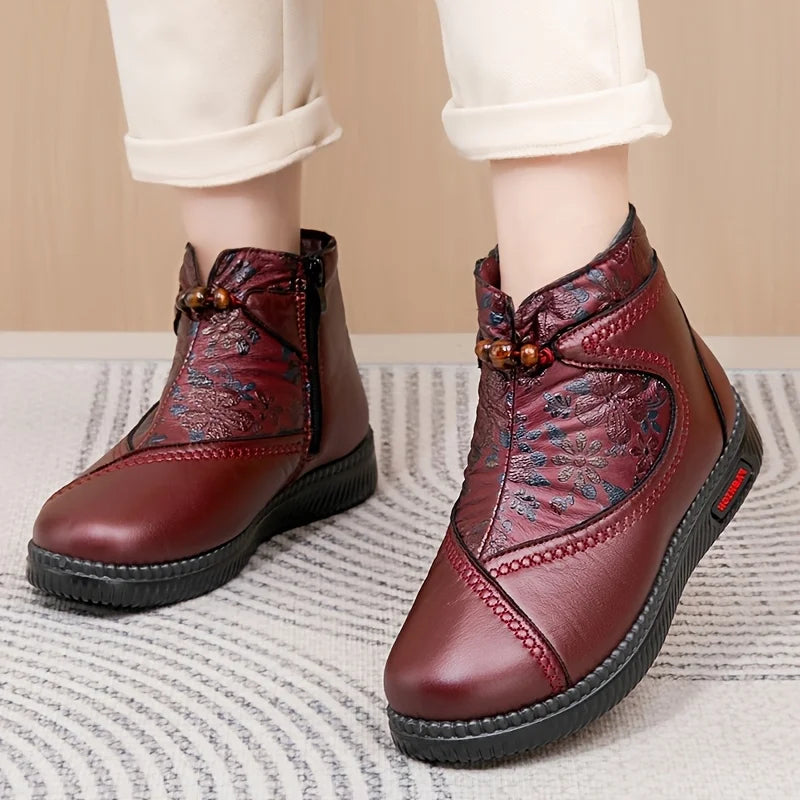 Robbie – Vintage Lederstiefeletten Mit Blumenmuster