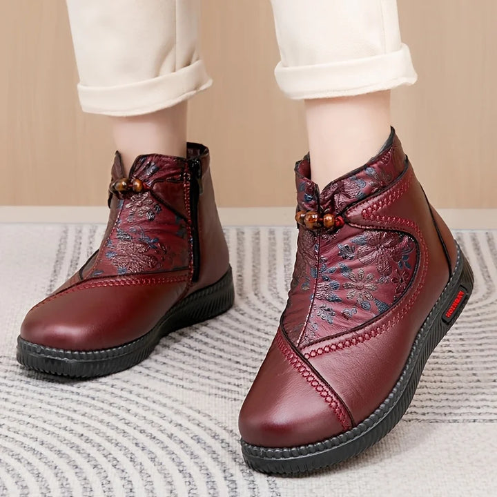 Robbie – Vintage Lederstiefeletten Mit Blumenmuster