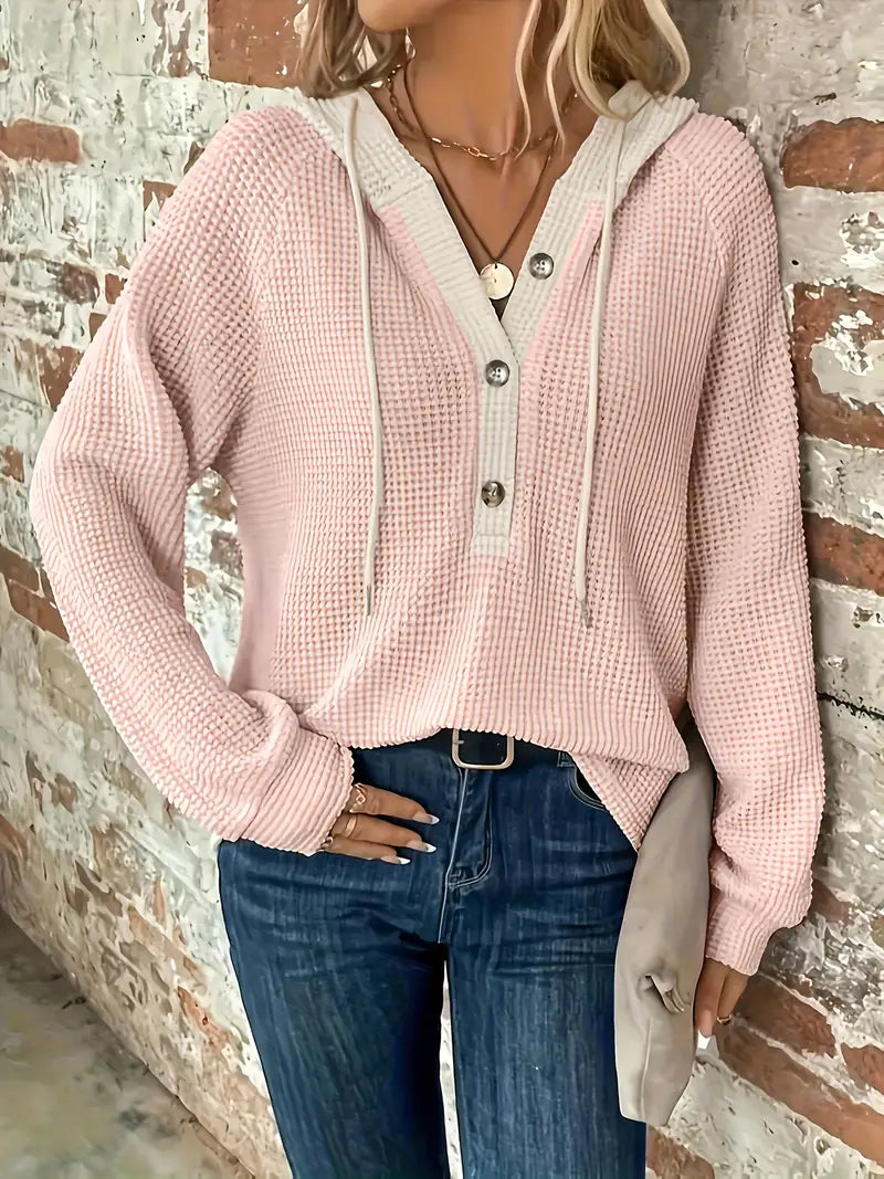 Snezhana - Langärmeliger Kapuzenpullover Mit Knopfleiste Und Kordelzug